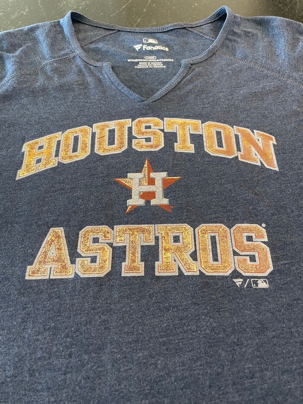Fanatics heather blue Houston Astros V-Neck glittery L